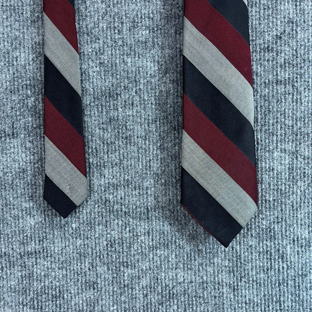 Stuart Shaines of Dover Mens Silk Stripe Tie Burgundy Black Silver Regimental